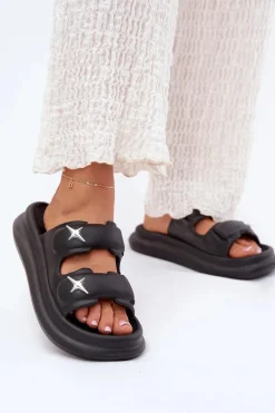 Hot Piankowe Klapki Damskie Na Platformie Czarne Falowena Damskie Klapki Basenowe|Klapki Na Platformie