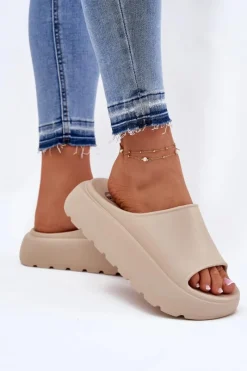 Discount Evento Piankowe Klapki Damskie Na Platformie Beżowe Xalvania Beżowy