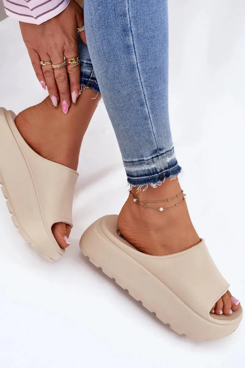 Discount Evento Piankowe Klapki Damskie Na Platformie Beżowe Xalvania Beżowy