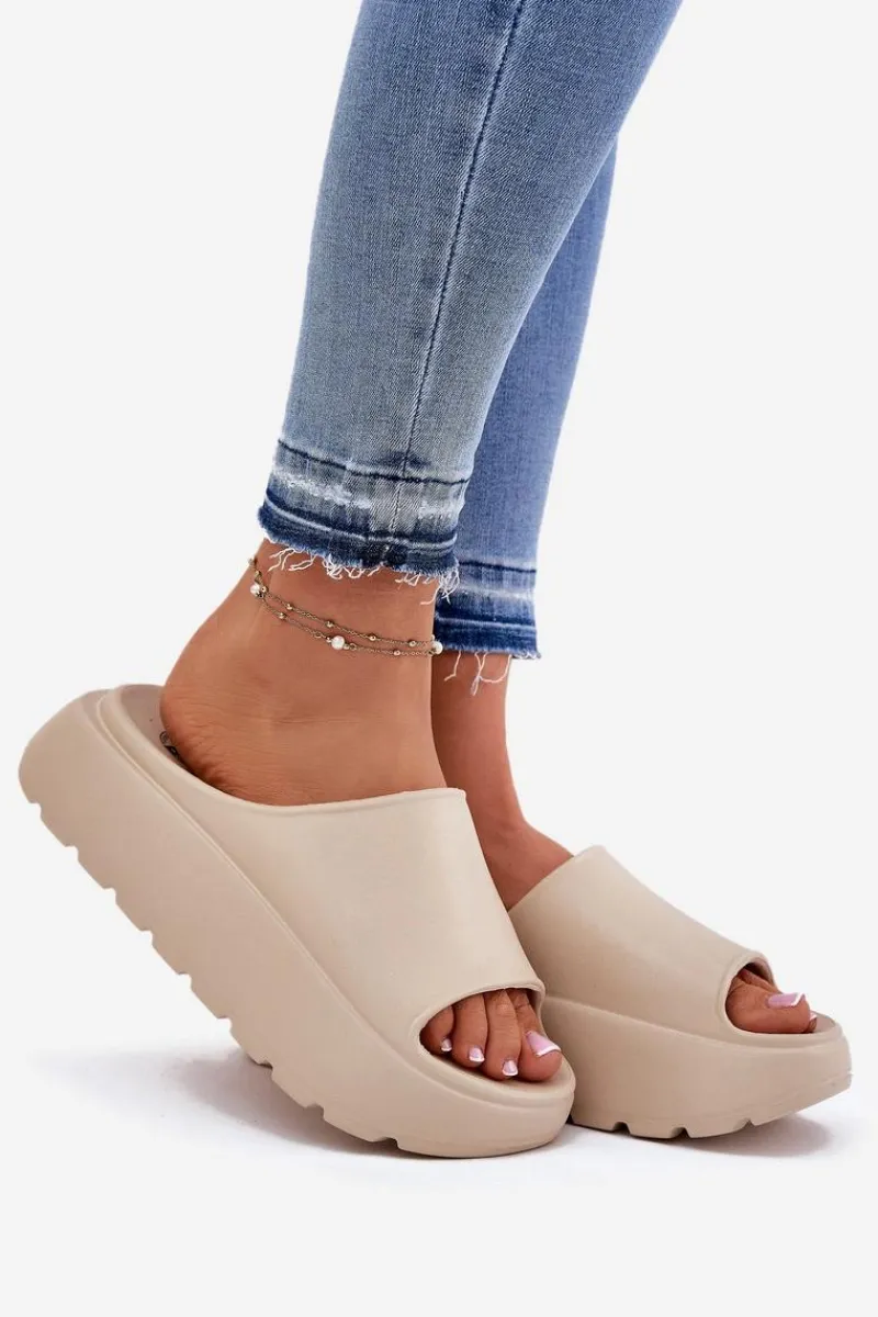 Discount Evento Piankowe Klapki Damskie Na Platformie Beżowe Xalvania Beżowy