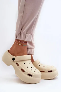 Sale Piankowe Klapki Damskie Na Masywnej Podeszwie Beżowe Danollia Damskie Klapki Basenowe|Klapki Na Platformie