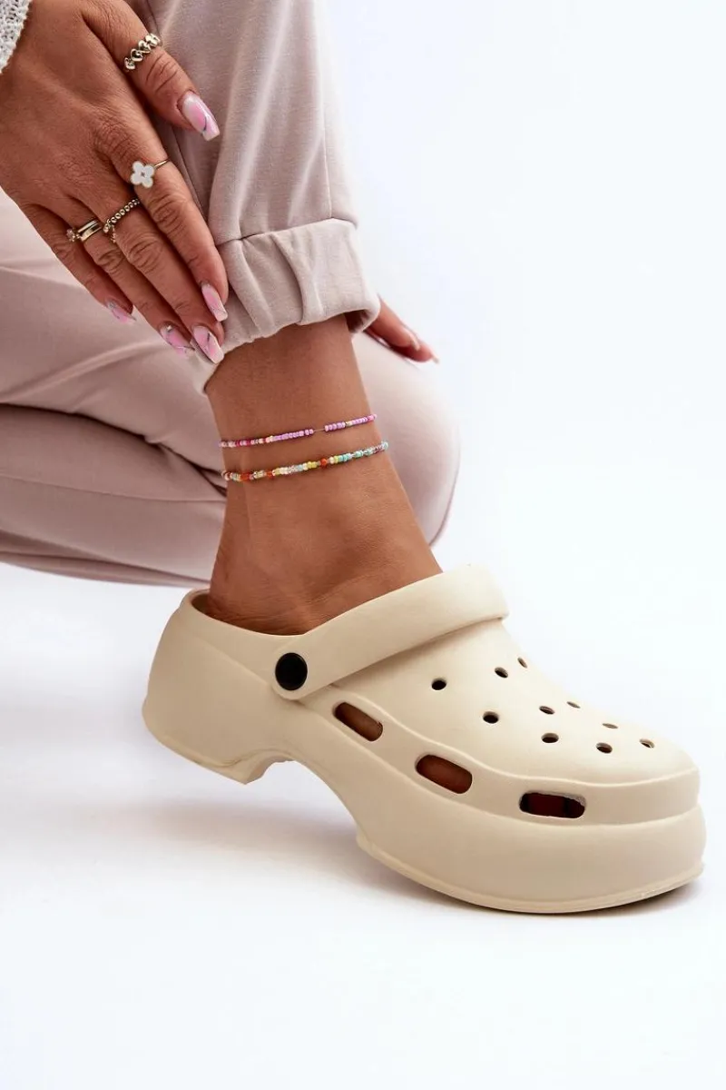 Sale Piankowe Klapki Damskie Na Masywnej Podeszwie Beżowe Danollia Damskie Klapki Basenowe|Klapki Na Platformie