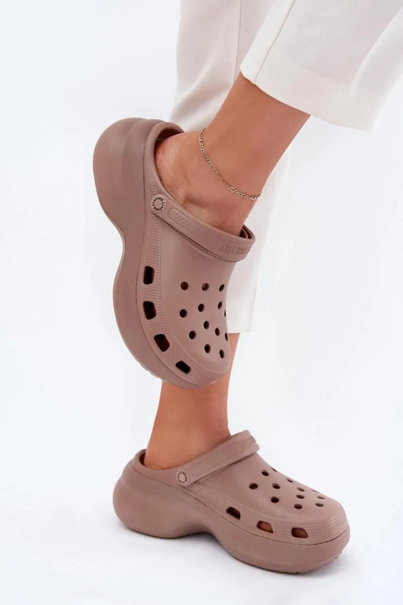 Klapki Damskie Big Star|Klapki Basenowe>Big Star Shoes Piankowe Klapki Damskie Na Masywnej Podeszwie Big Star RR274A121 Ciemnobeżowe Beżowy