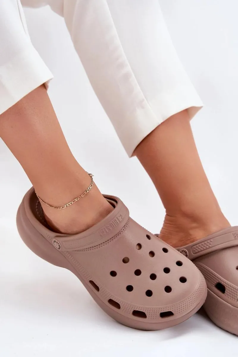 Klapki Damskie Big Star|Klapki Basenowe>Big Star Shoes Piankowe Klapki Damskie Na Masywnej Podeszwie Big Star RR274A121 Ciemnobeżowe Beżowy