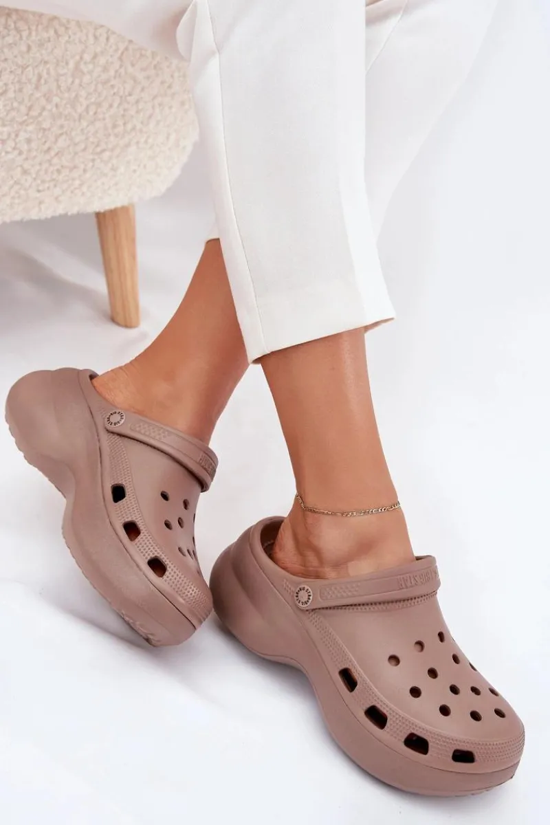 Klapki Damskie Big Star|Klapki Basenowe>Big Star Shoes Piankowe Klapki Damskie Na Masywnej Podeszwie Big Star RR274A121 Ciemnobeżowe Beżowy