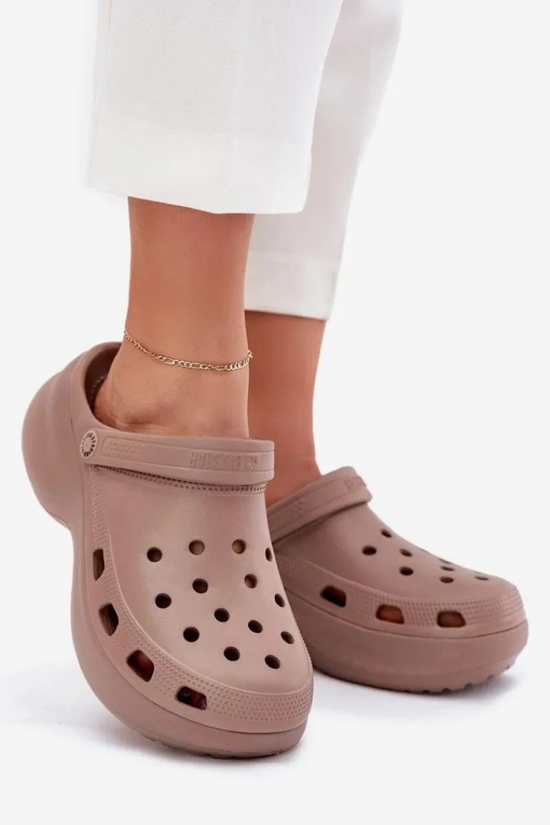 Klapki Damskie Big Star|Klapki Basenowe>Big Star Shoes Piankowe Klapki Damskie Na Masywnej Podeszwie Big Star RR274A121 Ciemnobeżowe Beżowy