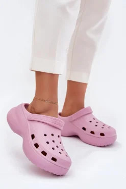 Big Star Shoes Piankowe Klapki Damskie Na Masywnej Podeszwie Big Star RR274A120 Różowe Różowy