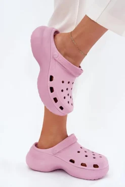 Big Star Shoes Piankowe Klapki Damskie Na Masywnej Podeszwie Big Star RR274A120 Różowe Różowy