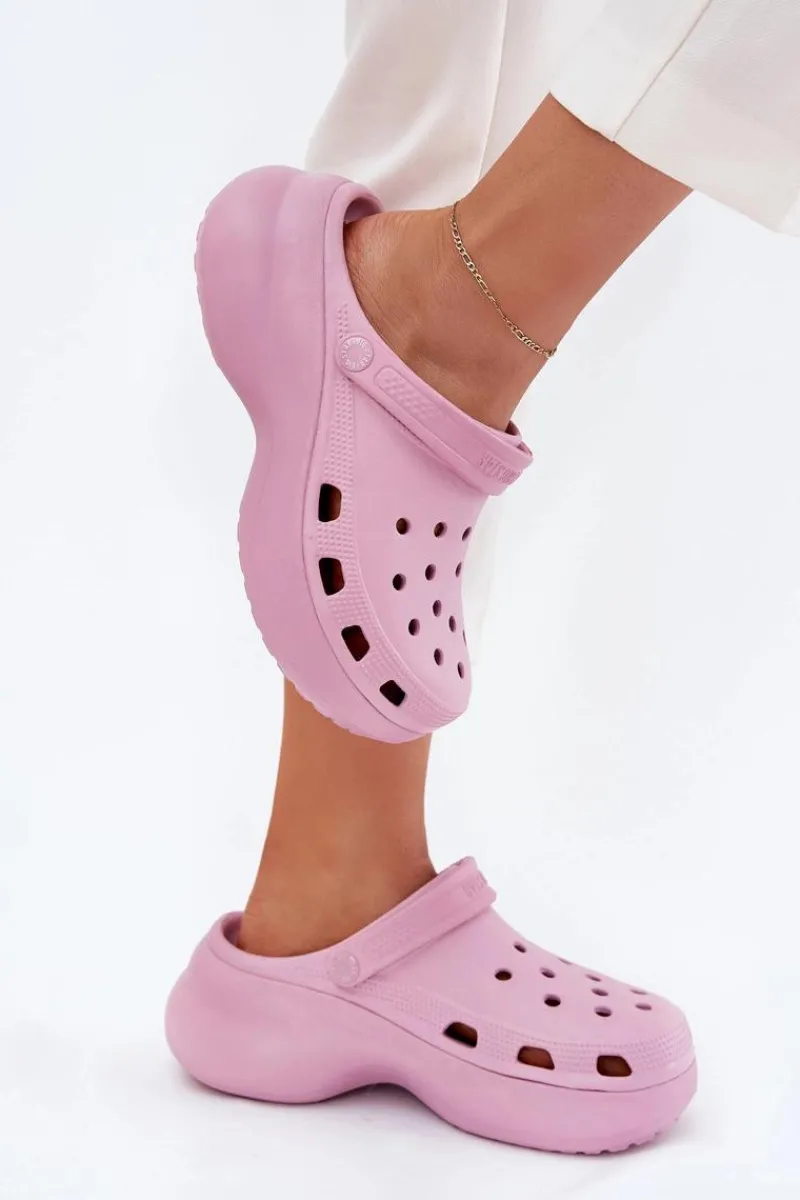 Big Star Shoes Piankowe Klapki Damskie Na Masywnej Podeszwie Big Star RR274A120 Różowe Różowy