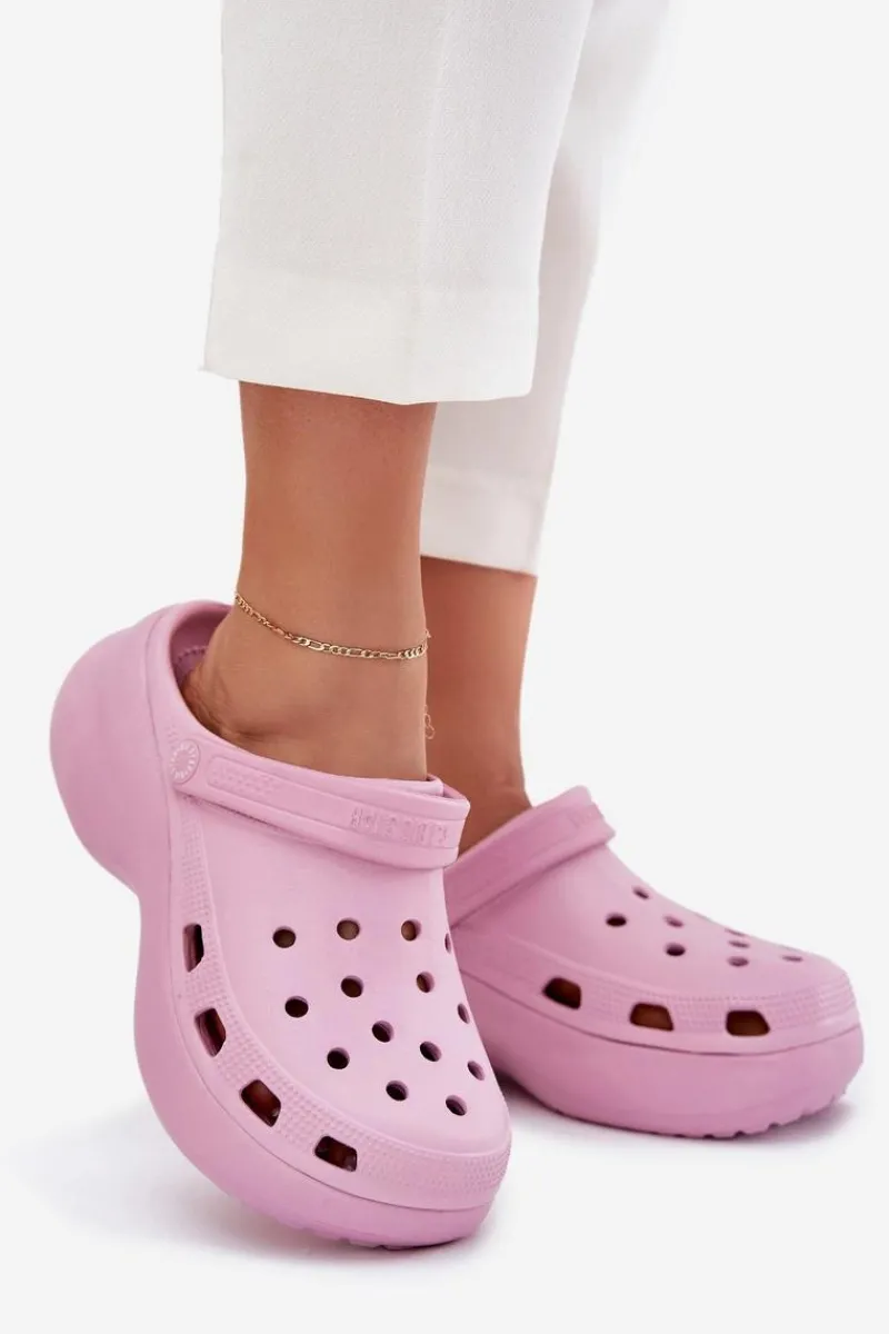 Big Star Shoes Piankowe Klapki Damskie Na Masywnej Podeszwie Big Star RR274A120 Różowe Różowy