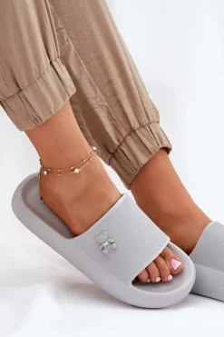 Outlet Piankowe Klapki Damskie Na Platformie Z Misiem Vinceza 75210 Szare Damskie Klapki Basenowe|Klapki Na Platformie