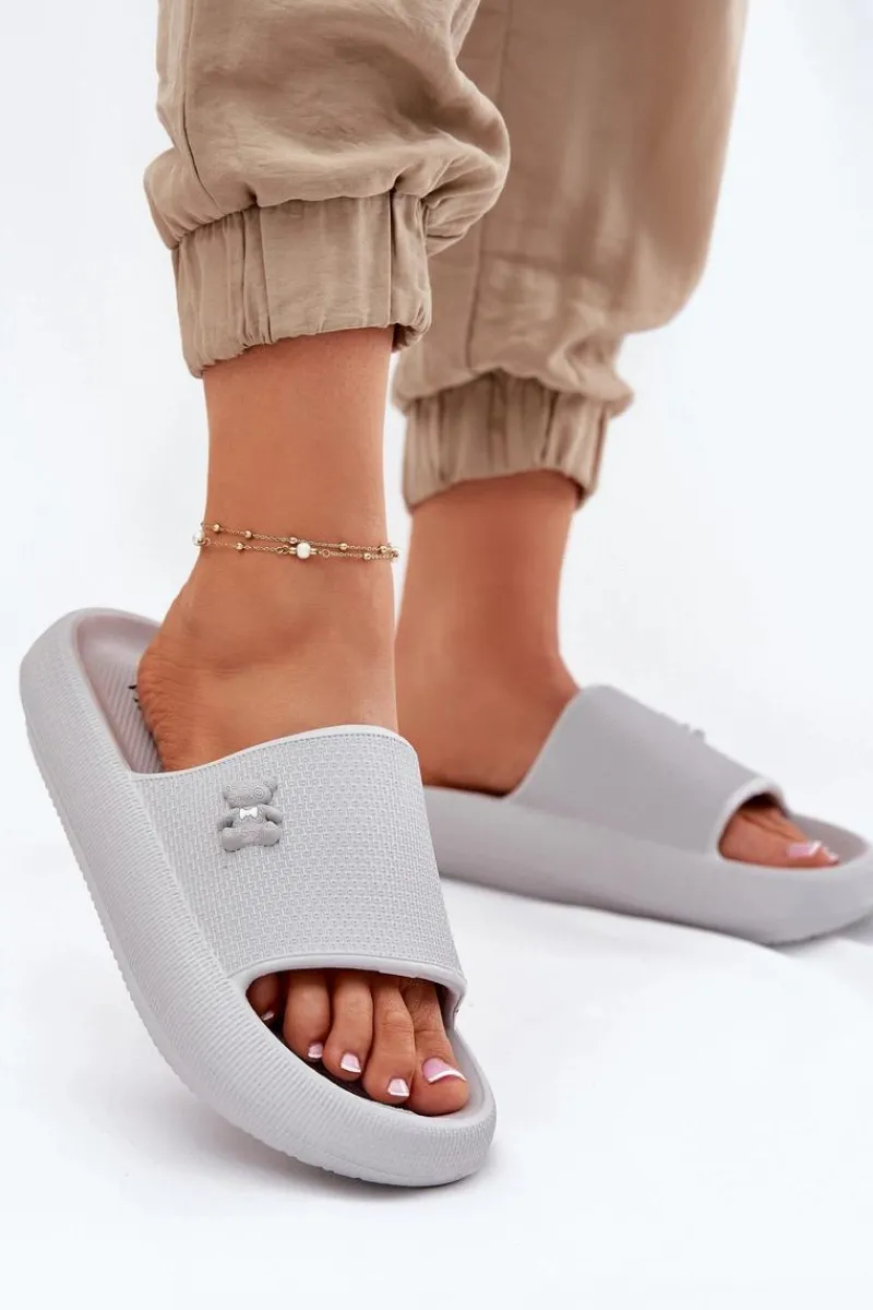 Outlet Piankowe Klapki Damskie Na Platformie Z Misiem Vinceza 75210 Szare Damskie Klapki Basenowe|Klapki Na Platformie