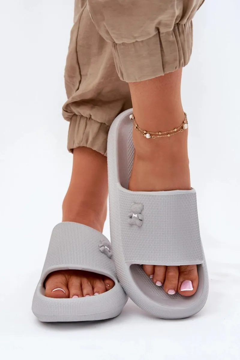 Outlet Piankowe Klapki Damskie Na Platformie Z Misiem Vinceza 75210 Szare Damskie Klapki Basenowe|Klapki Na Platformie