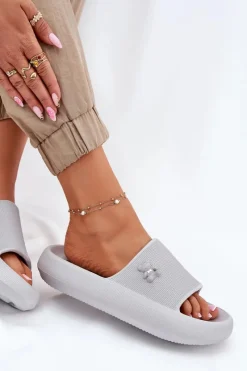 Outlet Piankowe Klapki Damskie Na Platformie Z Misiem Vinceza 75210 Szare Damskie Klapki Basenowe|Klapki Na Platformie