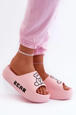 Klapki Basenowe|Klapki Na Platformie>Boto Piankowe Klapki Damskie Na Masywnej Podeszwie Z Misiem Różowe Lamira