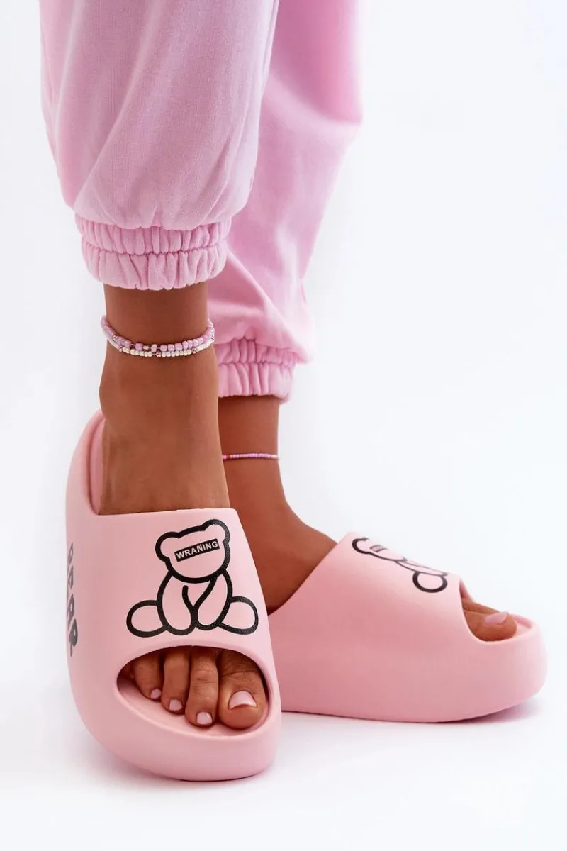 Klapki Basenowe|Klapki Na Platformie>Boto Piankowe Klapki Damskie Na Masywnej Podeszwie Z Misiem Różowe Lamira