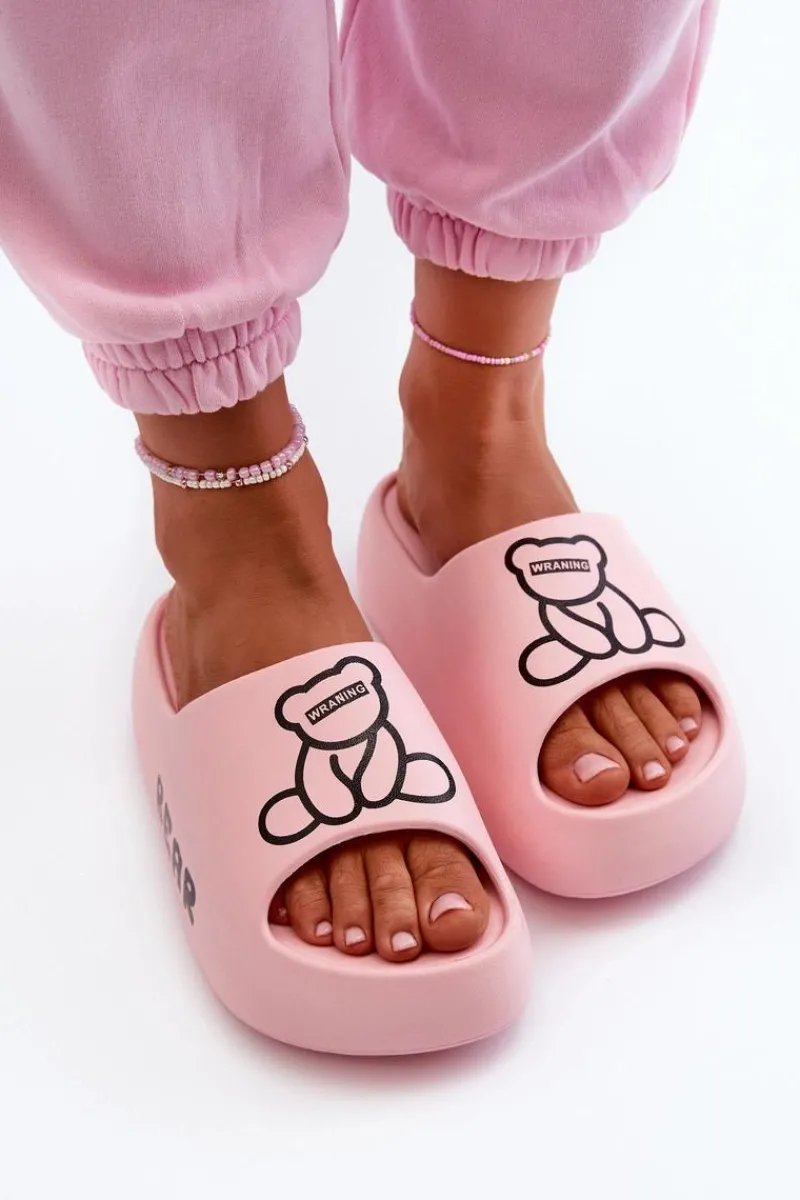 Klapki Basenowe|Klapki Na Platformie>Boto Piankowe Klapki Damskie Na Masywnej Podeszwie Z Misiem Różowe Lamira