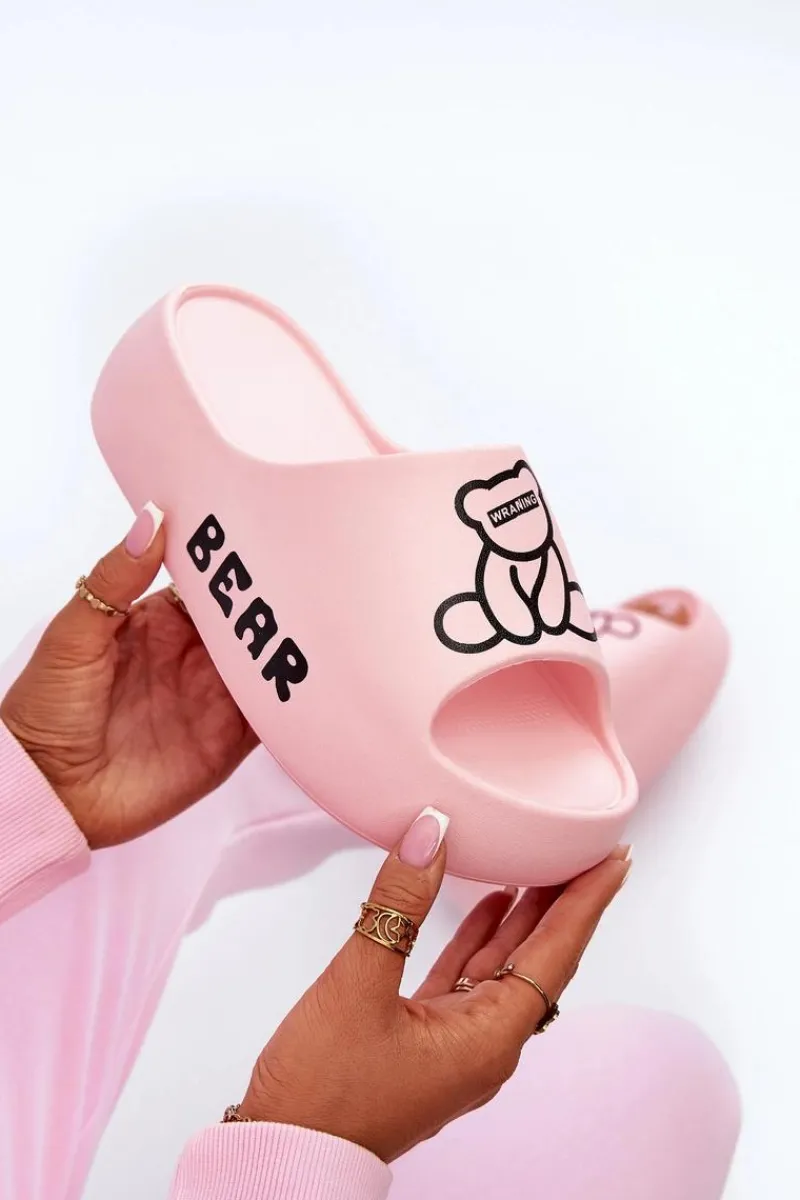 Klapki Basenowe|Klapki Na Platformie>Boto Piankowe Klapki Damskie Na Masywnej Podeszwie Z Misiem Różowe Lamira