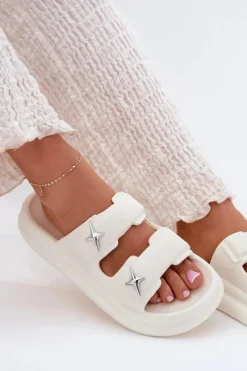 Clearance Boto Piankowe Klapki Damskie Na Platformie Ecru Falowena Biały