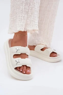 Clearance Boto Piankowe Klapki Damskie Na Platformie Ecru Falowena Biały