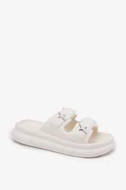 Clearance Boto Piankowe Klapki Damskie Na Platformie Ecru Falowena Biały