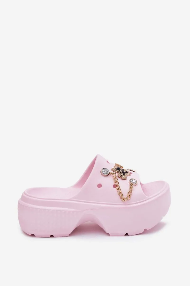 Klapki Basenowe|Klapki Na Platformie>Boto Piankowe Klapki Damskie Na Masywnej Platformie Ze Złotymi Przypinkami Różowe Ivoriel