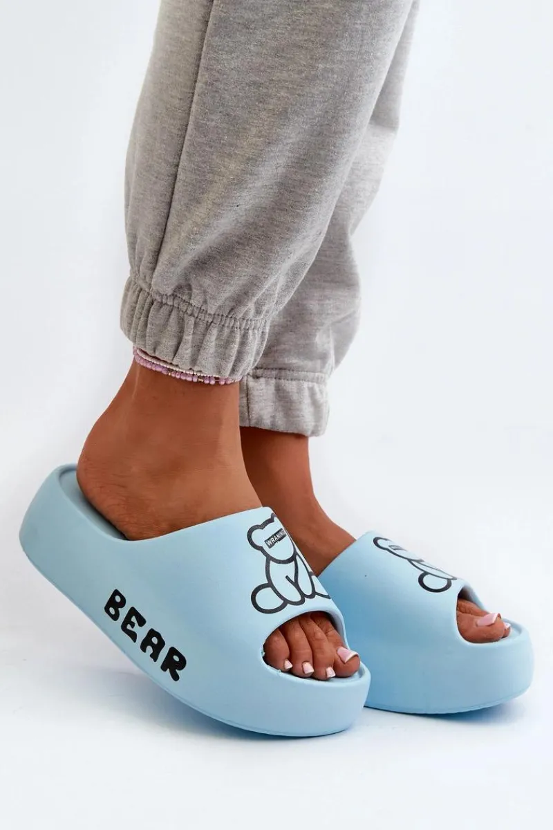 Klapki Basenowe|Klapki Na Platformie>Boto Piankowe Klapki Damskie Na Masywnej Podeszwie Z Misiem Niebieskie Lamira