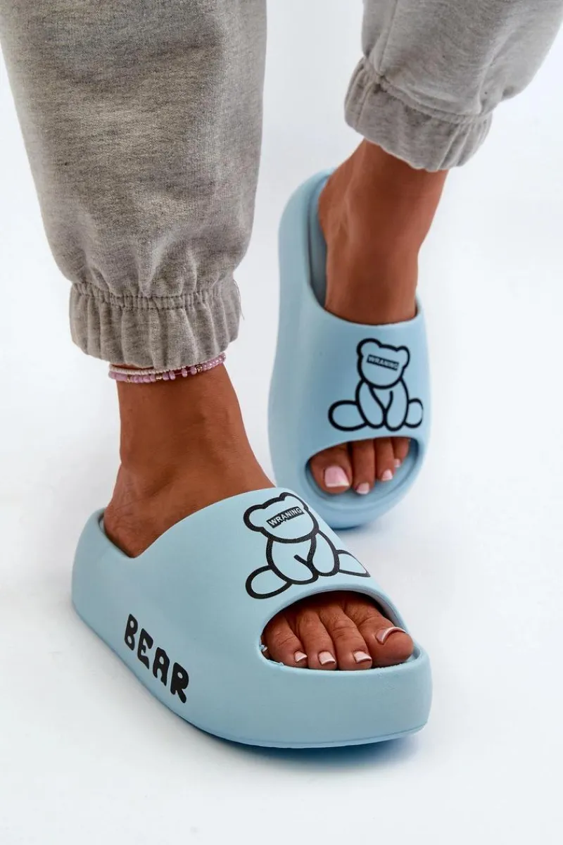 Klapki Basenowe|Klapki Na Platformie>Boto Piankowe Klapki Damskie Na Masywnej Podeszwie Z Misiem Niebieskie Lamira