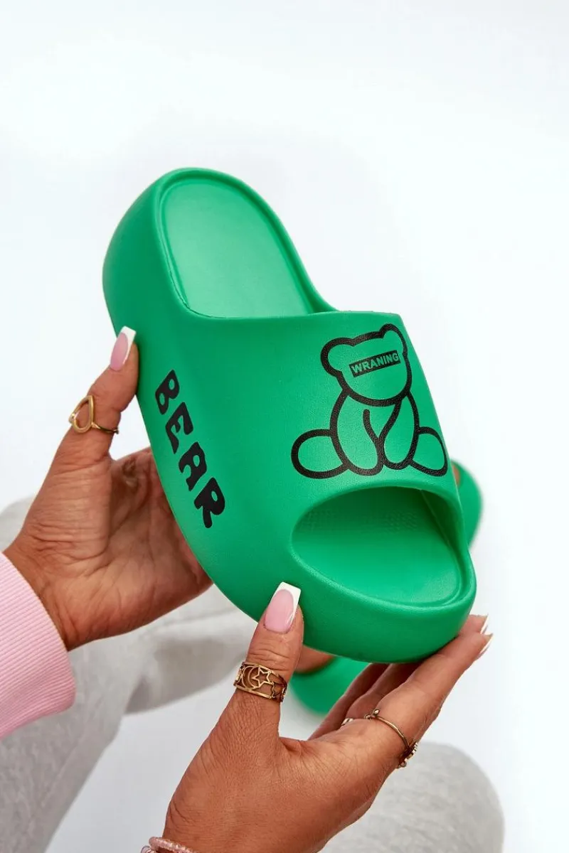 Klapki Basenowe|Klapki Na Platformie>Boto Piankowe Klapki Damskie Na Masywnej Podeszwie Z Misiem Zielone Lamira Zielony