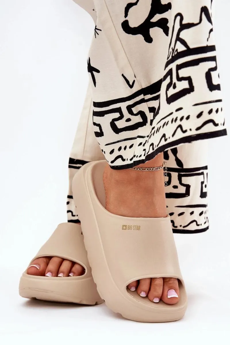 Klapki Damskie Big Star|Klapki Basenowe>Big Star Shoes Piankowe Klapki Damskie Na Platformie Big Star RR274A569 Beżowe Beżowy