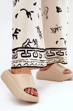 Klapki Damskie Big Star|Klapki Basenowe>Big Star Shoes Piankowe Klapki Damskie Na Platformie Big Star RR274A569 Beżowe Beżowy