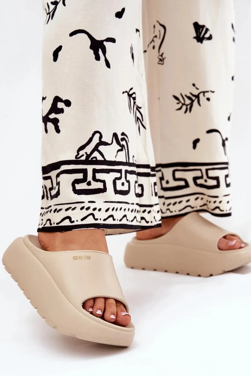 Klapki Damskie Big Star|Klapki Basenowe>Big Star Shoes Piankowe Klapki Damskie Na Platformie Big Star RR274A569 Beżowe Beżowy