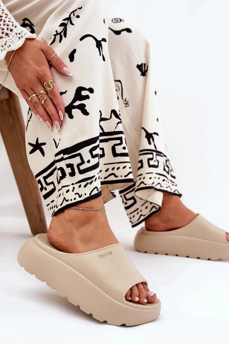 Klapki Damskie Big Star|Klapki Basenowe>Big Star Shoes Piankowe Klapki Damskie Na Platformie Big Star RR274A569 Beżowe Beżowy