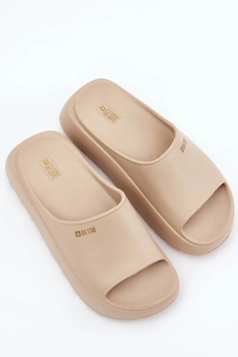 Klapki Damskie Big Star|Klapki Basenowe>Big Star Shoes Piankowe Klapki Damskie Na Platformie Big Star RR274A569 Beżowe Beżowy