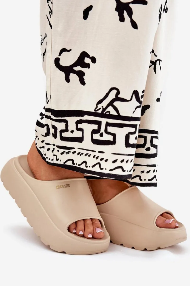 Klapki Damskie Big Star|Klapki Basenowe>Big Star Shoes Piankowe Klapki Damskie Na Platformie Big Star RR274A569 Beżowe Beżowy