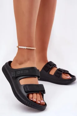 Best Piankowe Klapki Damskie Z Rzepami Big Star RR274A527 Czarne Damskie Klapki Damskie Big Star|Klapki Basenowe