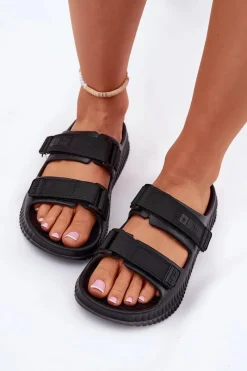 Best Piankowe Klapki Damskie Z Rzepami Big Star RR274A527 Czarne Damskie Klapki Damskie Big Star|Klapki Basenowe