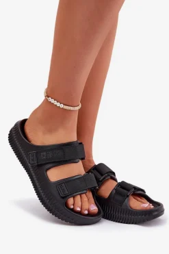 Best Piankowe Klapki Damskie Z Rzepami Big Star RR274A527 Czarne Damskie Klapki Damskie Big Star|Klapki Basenowe