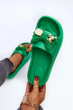 Boto Piankowe Klapki Damskie Z Kokardą Zielone Salessa