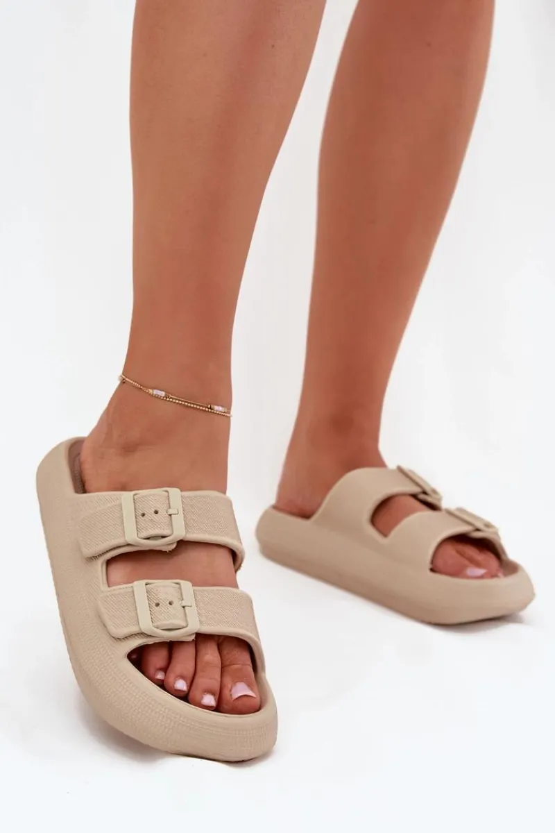 Clearance Buty damskie Vinceza Piankowe Klapki Damskie Z Klamrami Vinceza 76056 Beżowe