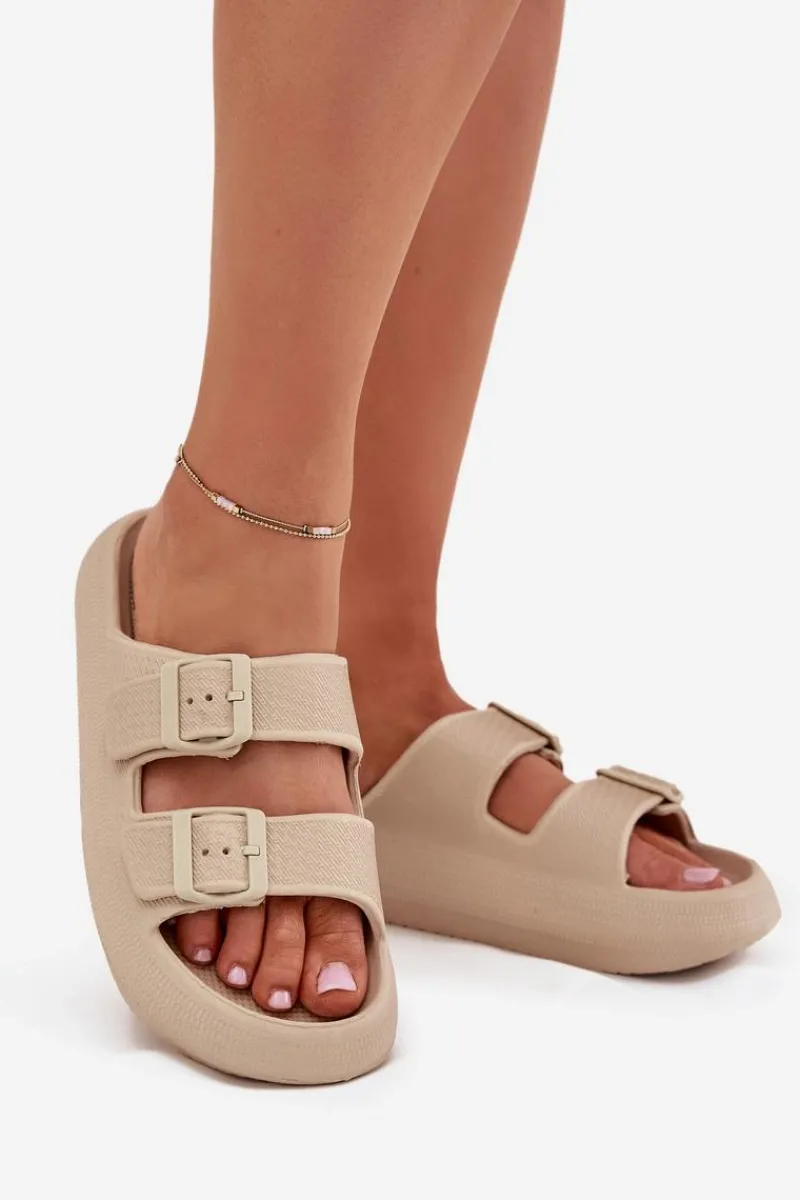 Clearance Buty damskie Vinceza Piankowe Klapki Damskie Z Klamrami Vinceza 76056 Beżowe