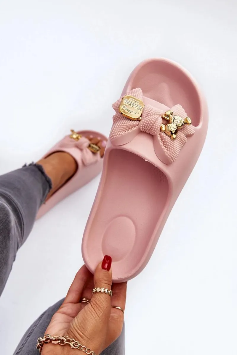 Boto Piankowe Klapki Damskie Z Kokardą Różowe Salessa Różowy