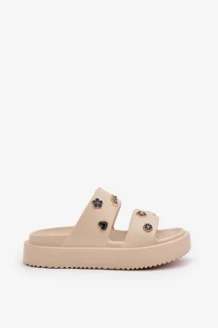 New Boto Piankowe Klapki Damskie Z Przypinkami Beżowe Ravanala Beżowy