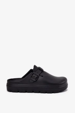 Sale Piankowe Klapki Damskie Z Paskiem I Klamrą Czarne Larinie Damskie Klapki Basenowe|Klapki Na Platformie