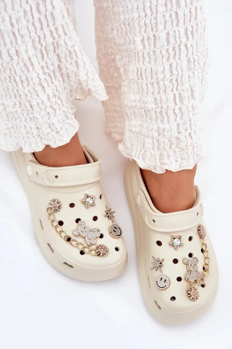 Clearance Piankowe Klapki Damskie Z Przypinkami Beżowe Linaviela Damskie Klapki Basenowe|Klapki Na Platformie