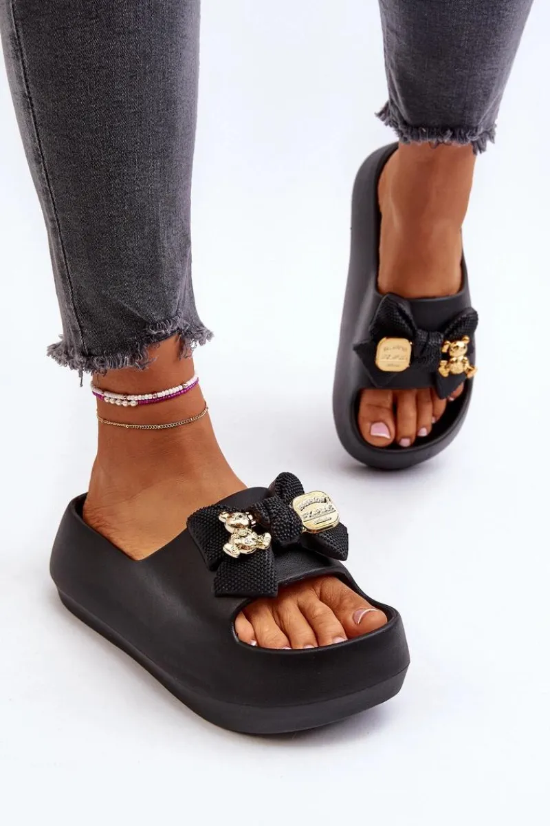 Sale Boto Piankowe Klapki Damskie Z Kokardą Czarne Salessa