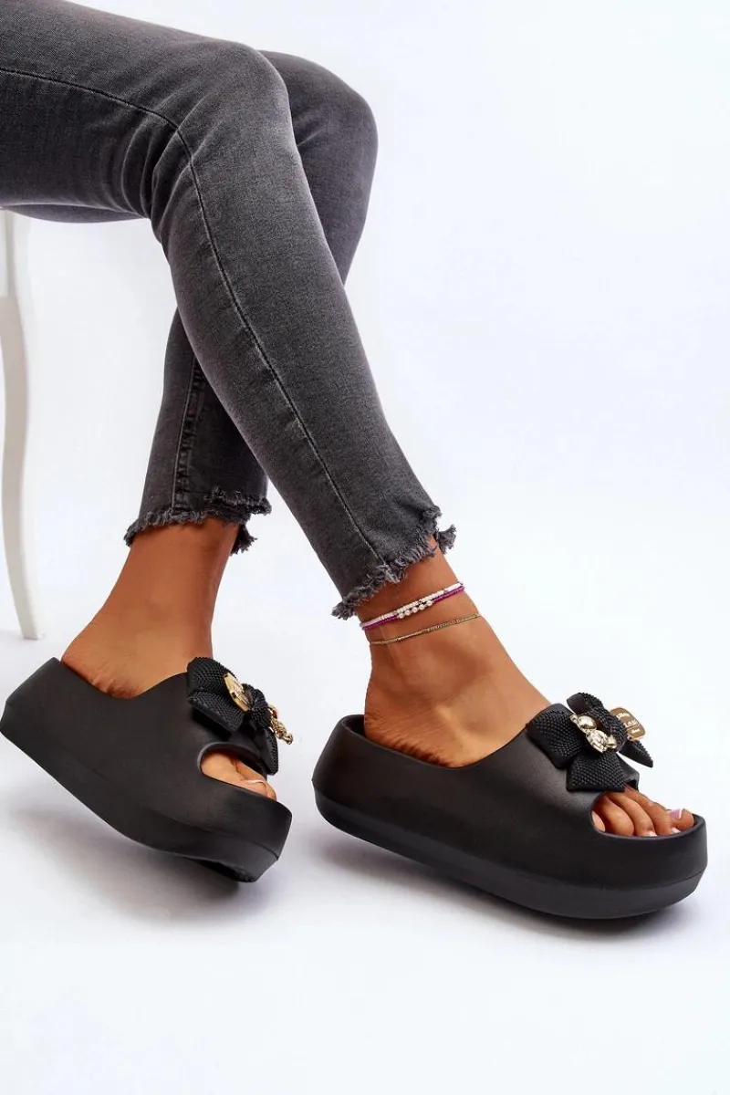 Sale Boto Piankowe Klapki Damskie Z Kokardą Czarne Salessa