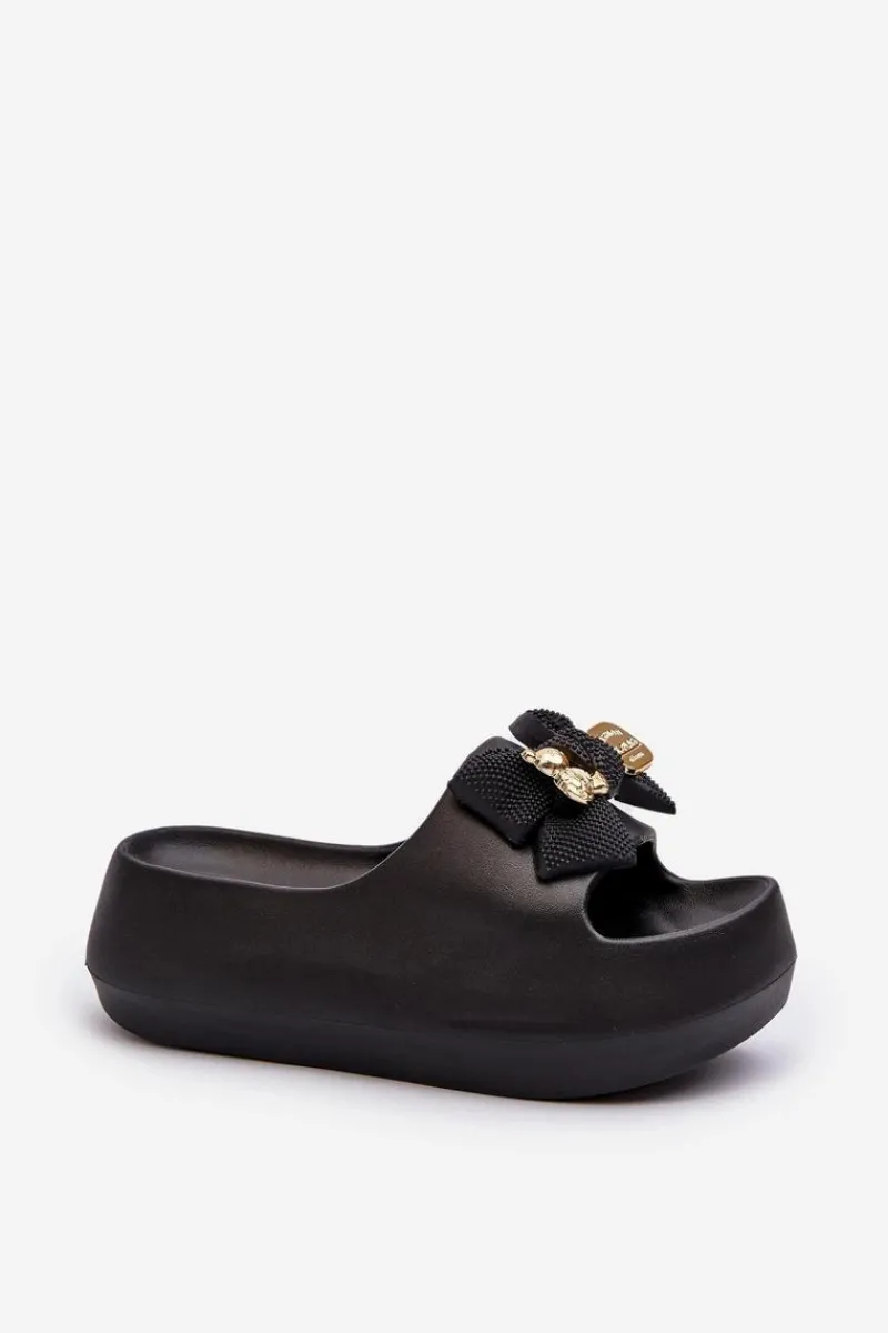 Sale Boto Piankowe Klapki Damskie Z Kokardą Czarne Salessa