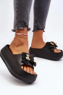 Sale Boto Piankowe Klapki Damskie Z Kokardą Czarne Salessa