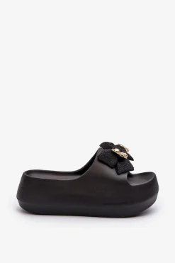 Sale Boto Piankowe Klapki Damskie Z Kokardą Czarne Salessa